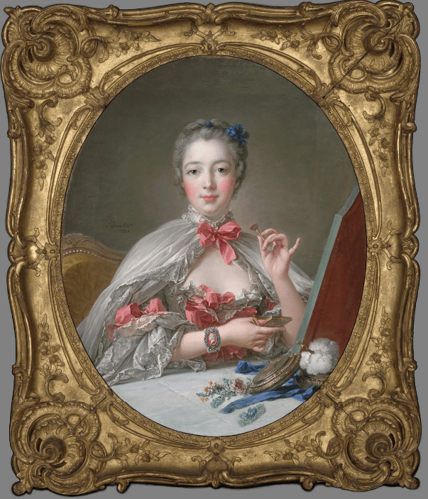 Schilderij met Madame de Pompadour met een camee armband met een afbeelding van Lodewijk de vijftiende Kennisbank Zilver.nl